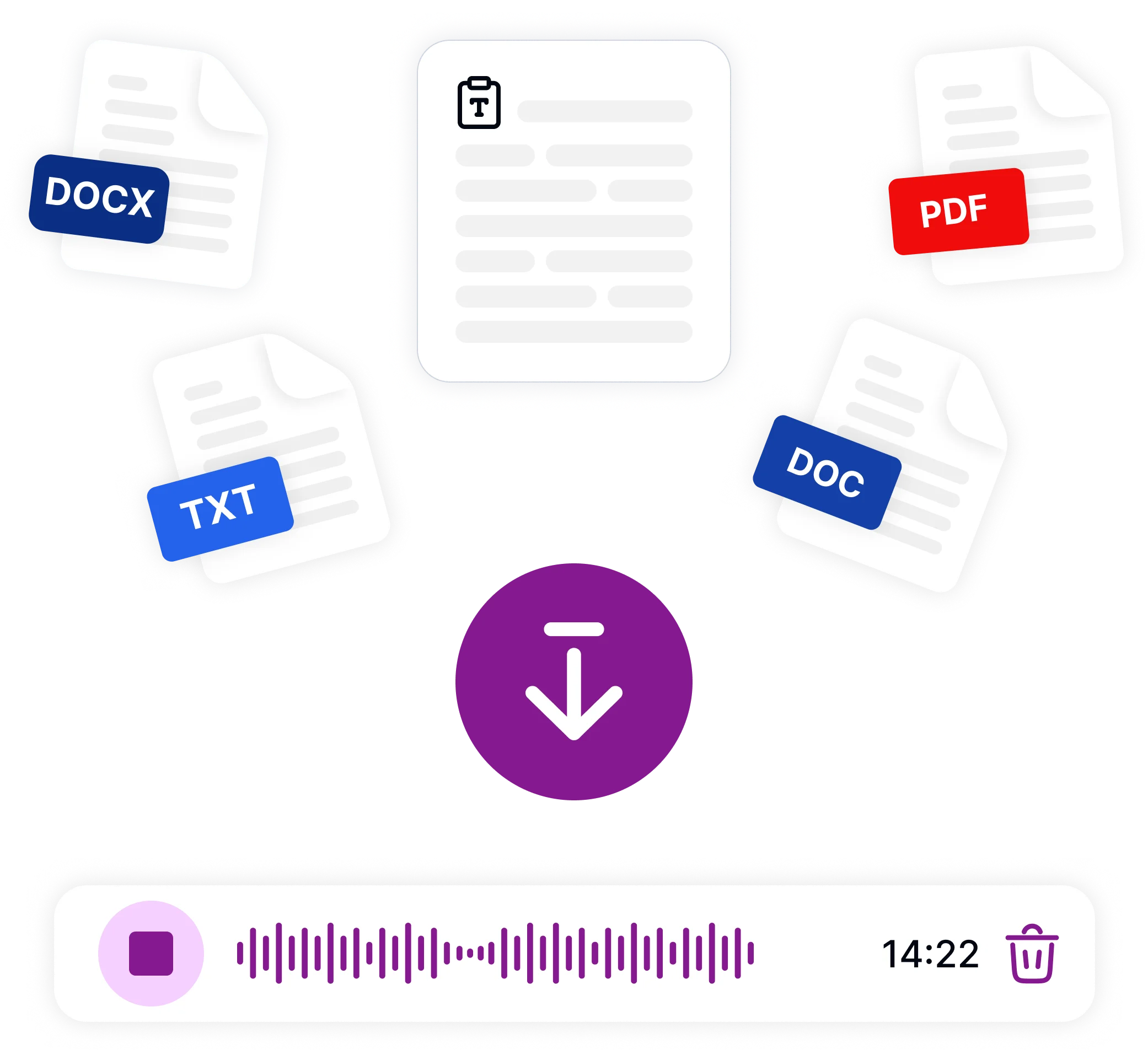 中央上传按钮周围的各种文件格式图标。