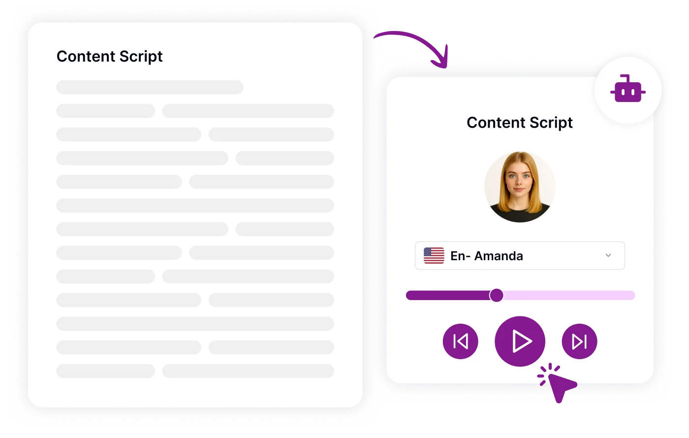 界面展示高质量、准确的画外音翻译和清晰的音频输出。