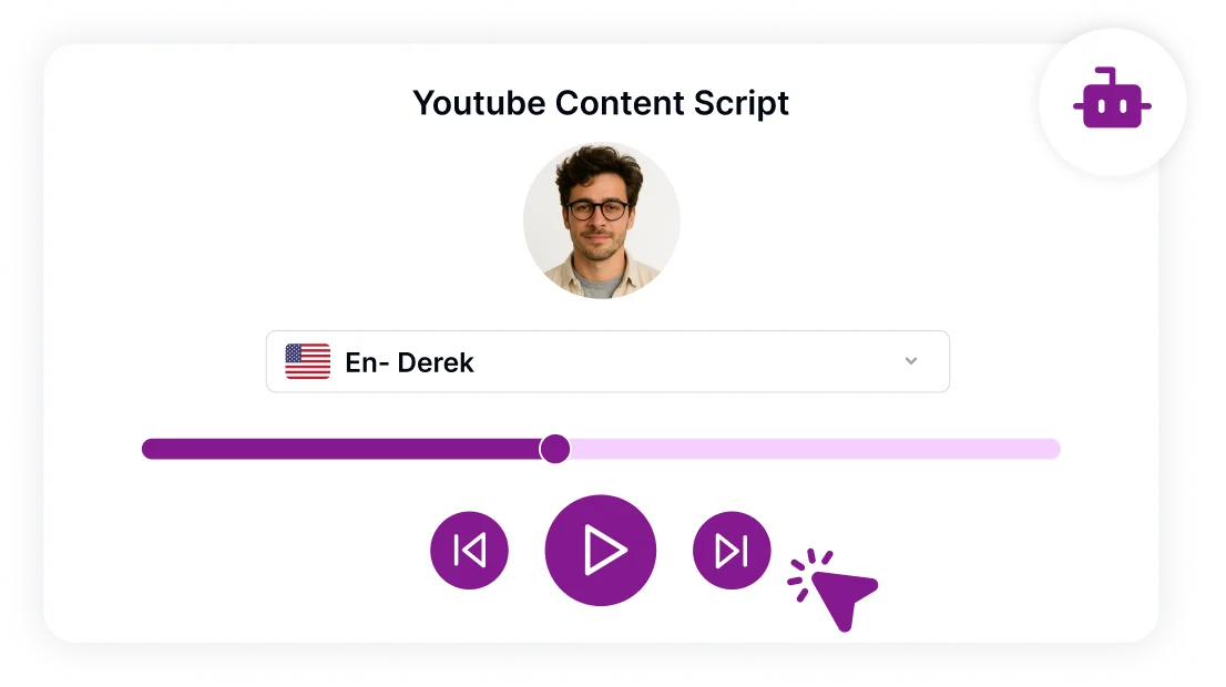 Екран за гласово възпроизвеждане с избран глас зад кадър.